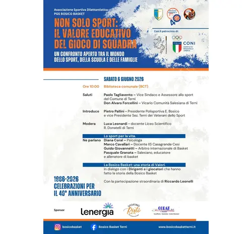 Il 6 giugno la tavola rotonda “Non solo sport: il valore educativo del gioco di squadra"