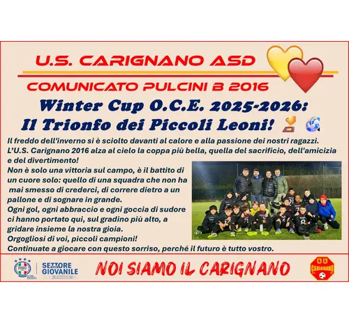 Comunicato Stampa US CARIGNANO ASD: Il Trionfo dei piccoli Leoni