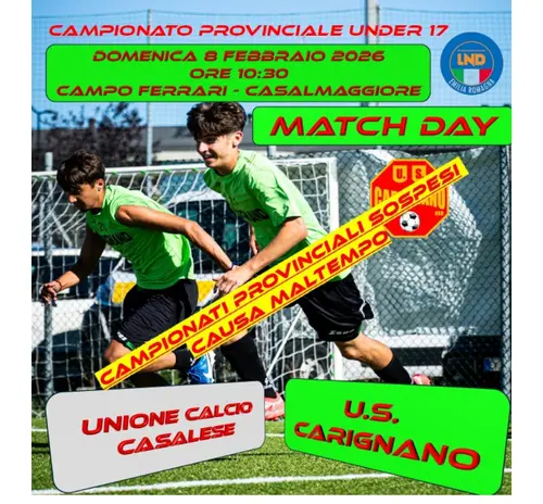 CAMPIONATO PROVINCIALE UNDER 17 DOMENICA 08 FEBBRAIO 2026