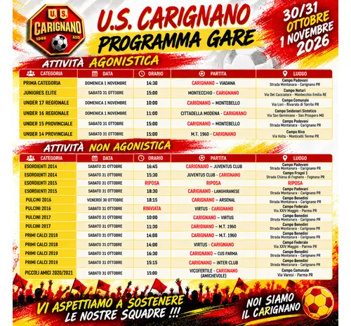 CALENDARIO PARTITE U.S. CARIGNANO - 30-31 OTTOBRE / 1 NOVEMBRE