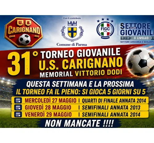 31° TORNEO GIOVANILE U.S. CARIGNANO: SETTIMANA PROSSIMA ENTRIAMO NELLE FASI FINALI