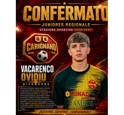 JUNIORES REGIONALE - VACARENCO OVIDIU CONFERMATO