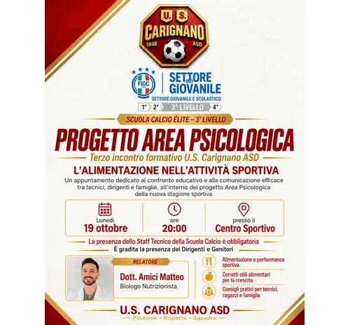 Incontro formativo - PROGETTO AREA PSICOLOGICA - “L’ALIMENTAZIONE NELL’ATTIVITÀ SPORTIVA”