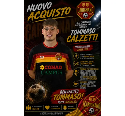 PRIMA CATEGORIA - NUOVO ACQUISTO TOMMASO CALZETTI - IL CENTROCAMPISTA "DEL PAESE"