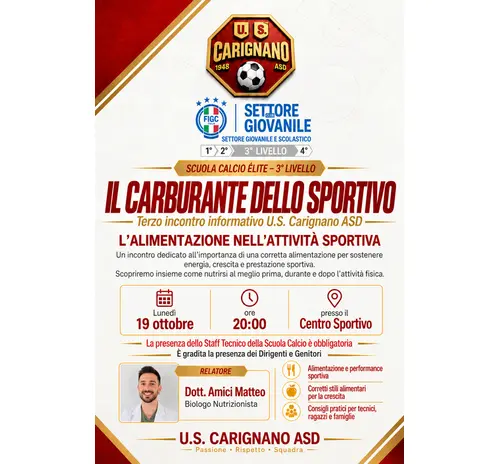 Incontro formativo - IL CARBURANTE DELLO SPORTIVO “L’ALIMENTAZIONE NELL’ATTIVITÀ SPORTIVA”