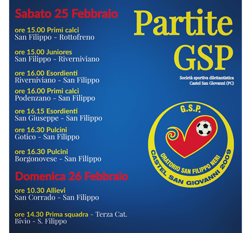 Partite Gsp 25/26 febbraio