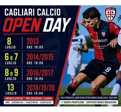 Open Day Cagliari Calcio dall'8 al 13 Luglio