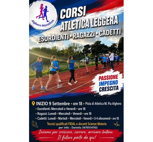 Corsi di Atletica Leggera esordienti ragazzi cadetti.
