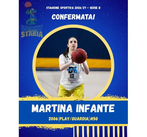 BASKET FEMMINILE STABIA : MARTINA INFANTE ancora in gialloblù anche per la stagione sportiva 2026/20