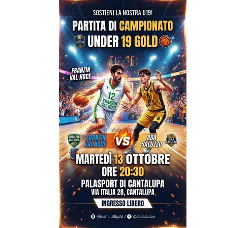 UNDER 19 GOLD IMPEGNO DIFFICILE CONTRO IL FORTE SALUZZO - martedí 13/10 alle ore 20:30