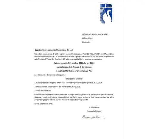 Convocazione dell’Assemblea dei soci
