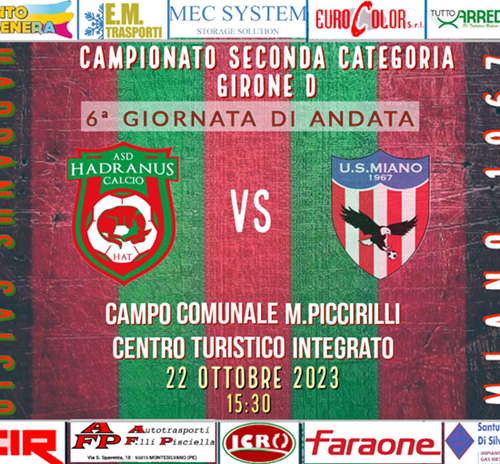 6ª GIORNATA DI ANDATA HADRANUS-MIANO