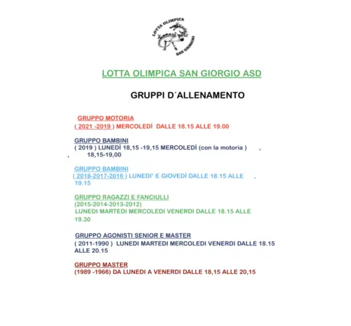 GRUPPI D'ALLENAMENTO